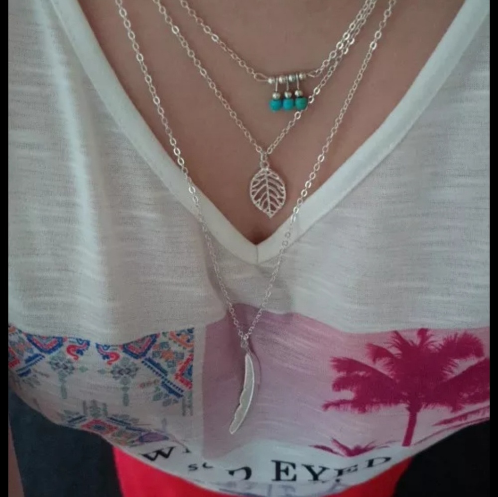NWOT Three Layer Feather Necklace - Picture 4 of 6